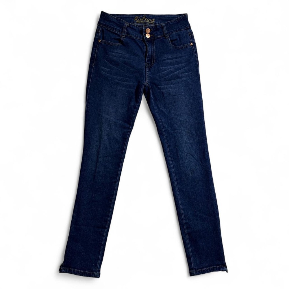 Kalowa Premium Collection Navy Blue High Waisted Zipper Ankle Skinny Jeans 7